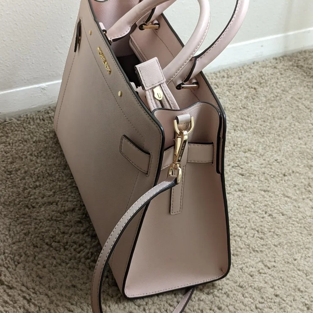 Rayne Medium Saffiano Leather Satchel (Powder Blush - Picture 5 of 8